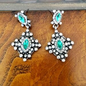 Green Faux Crystal Drop Earrings